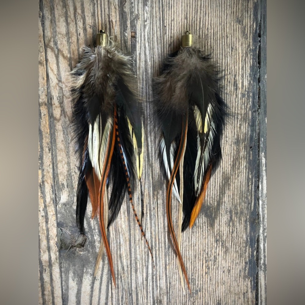Feather Earrings, Black, Brown, Natural, One of a Kind
